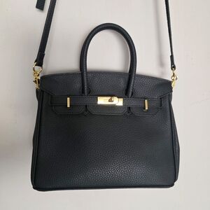 Birkin Style Black Faux Leather Handbag